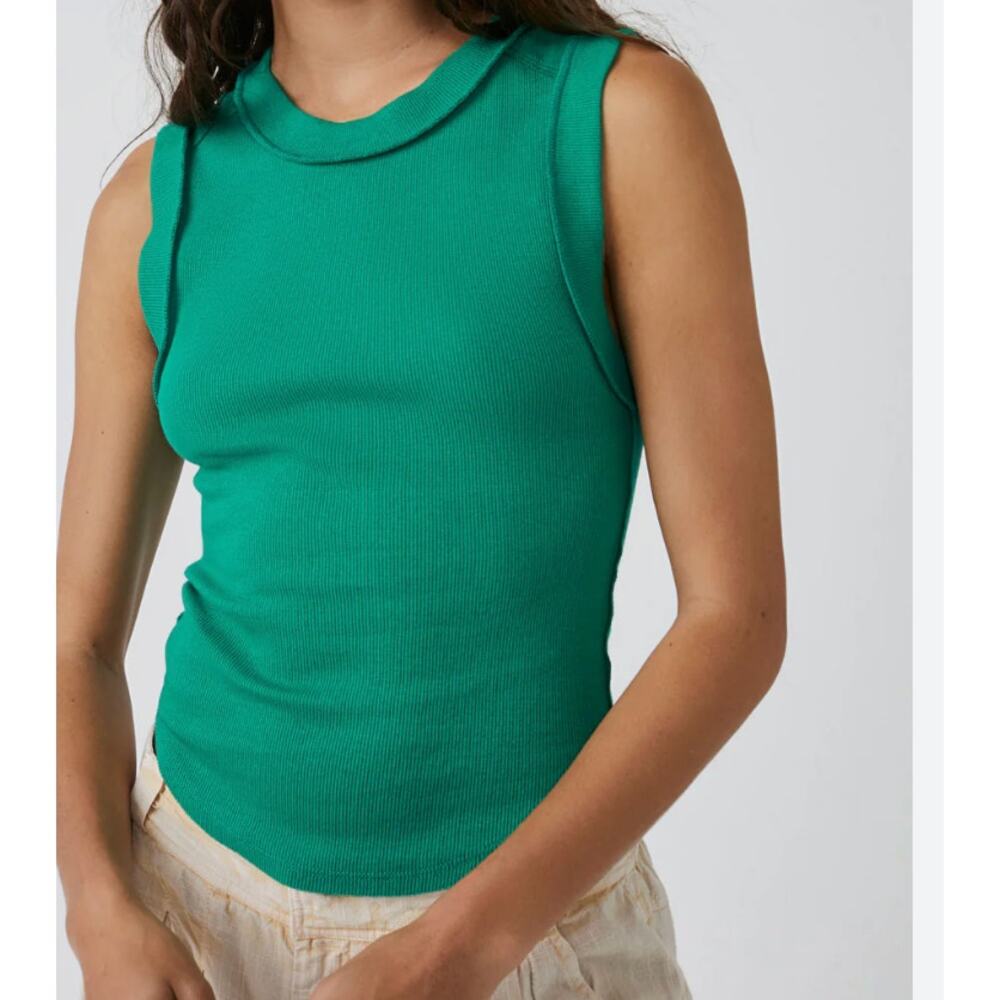 2/$50 Free People NWOT We The Free Kate Ribbed Stretch Tank Top Green Large - Picture 3 of 4